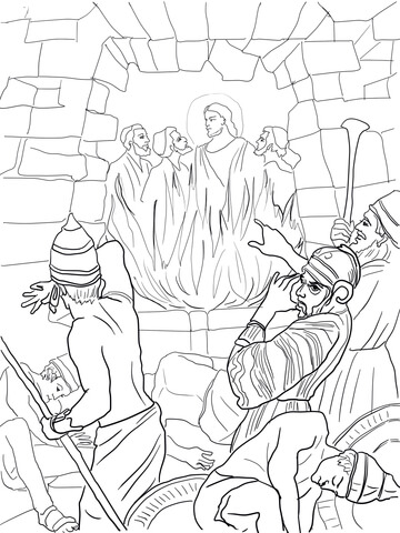 Shadrach, Meshach And Abednego In The Fiery Furnace Coloring Page